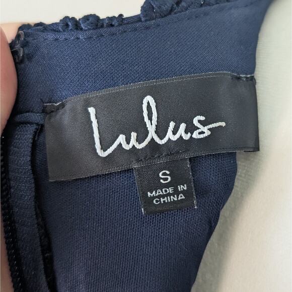 Lulus Navy Blue Love Poem Halter Lace Overlay Sheath Midi Dress Size Small - Picture 6 of 8
